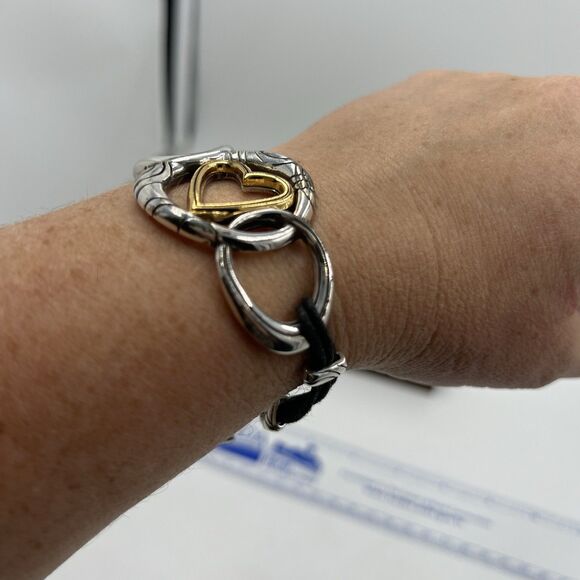 Brighton Two Tone Heart Bracelet Silver And  Gold Love Adjustable Style Charming - Picture 6 of 9